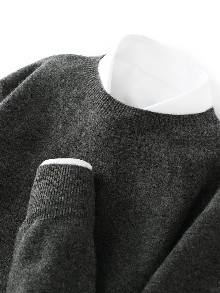 Men 100% Merino Wool Sweater Basic O-neck Wool Pullover Autumn Winter Long Sleeve Soft Jumper Smart Casual Knitwear Popular Tops