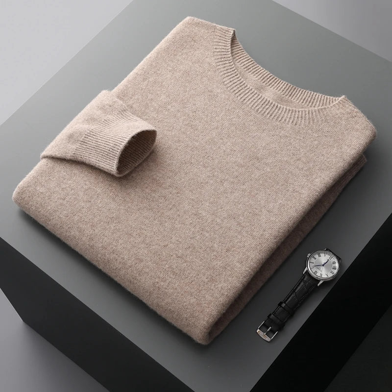 Men 100% Merino Wool Sweater Basic O-neck Wool Pullover Autumn Winter Long Sleeve Soft Jumper Smart Casual Knitwear Popular Tops
