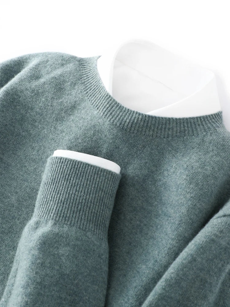 Men 100% Merino Wool Sweater Basic O-neck Wool Pullover Autumn Winter Long Sleeve Soft Jumper Smart Casual Knitwear Popular Tops