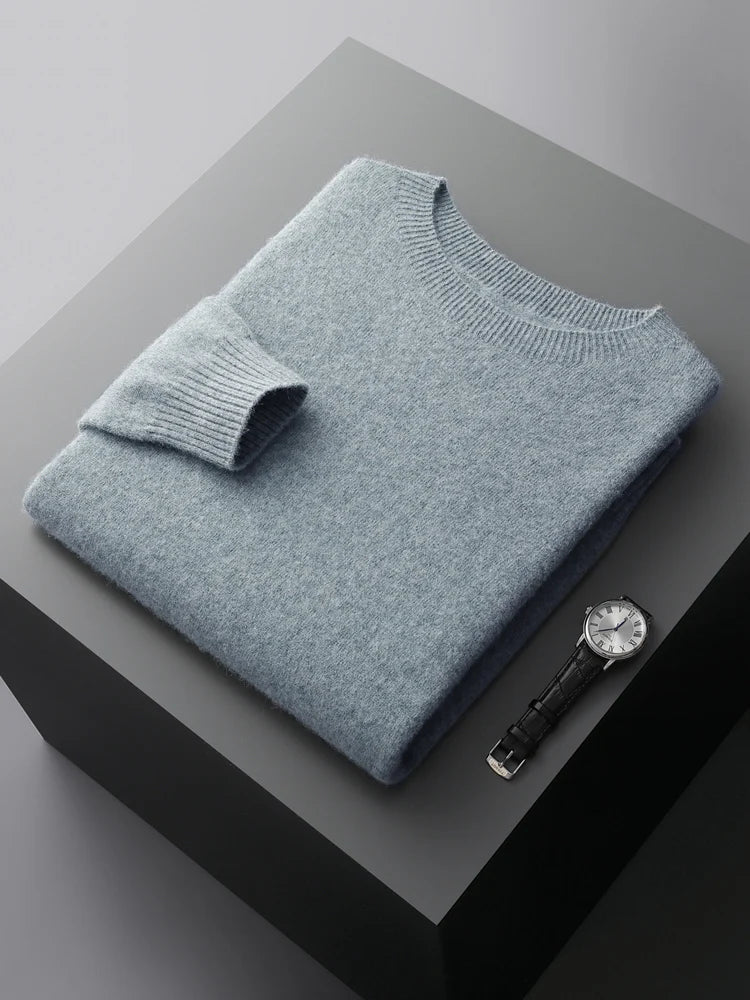 Men 100% Merino Wool Sweater Basic O-neck Wool Pullover Autumn Winter Long Sleeve Soft Jumper Smart Casual Knitwear Popular Tops
